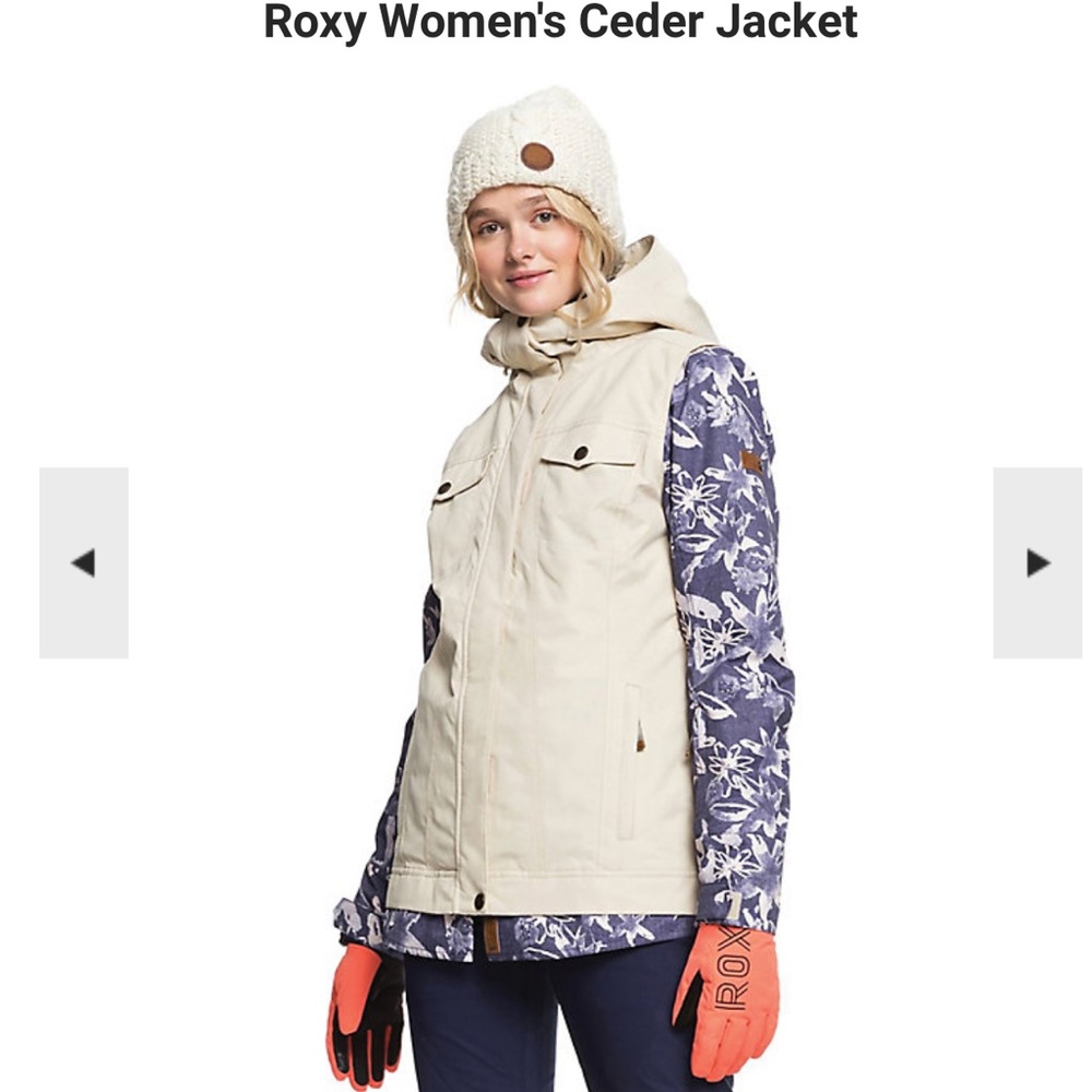 Roxy Women's Ceder Jacket 10k DryFlight Technology Denim Bleached Flowers Ski